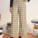 Plaid Cut Out Waist Straight Leg Pants