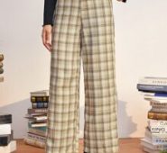 Plaid Cut Out Waist Straight Leg Pants