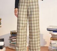Plaid Cut Out Waist Straight Leg Pants