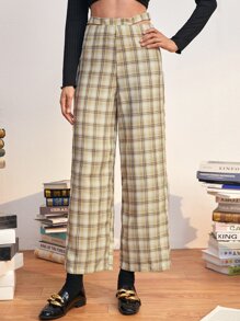 Plaid Cut Out Waist Straight Leg Pants