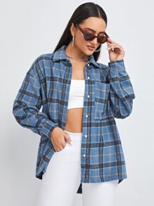 Plaid Drop Shoulder Blouse