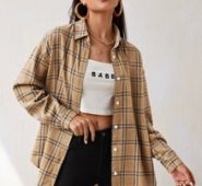 Plaid Drop Shoulder Button Front Blouse