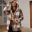 Plaid Dual Pocket Hooded Teddy Coat