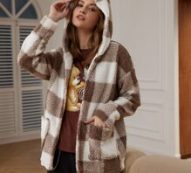 Plaid Dual Pocket Hooded Teddy Coat