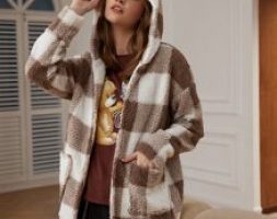 Plaid Dual Pocket Hooded Teddy Coat