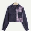 Plaid Flap Pocket Colorblock Jacket