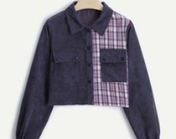 Plaid Flap Pocket Colorblock Jacket