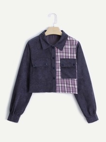 Plaid Flap Pocket Colorblock Jacket