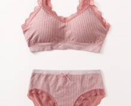 Plaid Lace Trim Lingerie Set