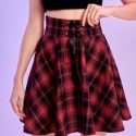 Plaid Lace Up Flared Skirt