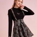 Plaid Lace Up Straps Skirt