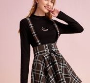 Plaid Lace Up Straps Skirt