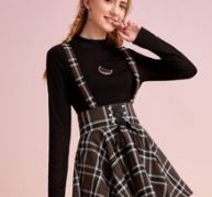 Plaid Lace Up Straps Skirt
