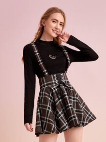 Plaid Lace Up Straps Skirt