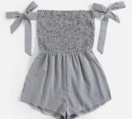 Plaid Off The Shoulder Shirred Romper