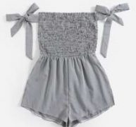 Plaid Off The Shoulder Shirred Romper