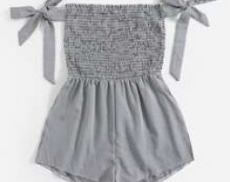 Plaid Off The Shoulder Shirred Romper