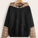 Plaid Panel Kangaroo Pocket Hoodie