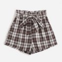 Plaid Paperbag Waist Belted Shorts