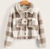 Plaid Pattern Button Front Teddy Jacket