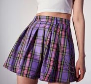 Plaid Pleated Chain Skirt
