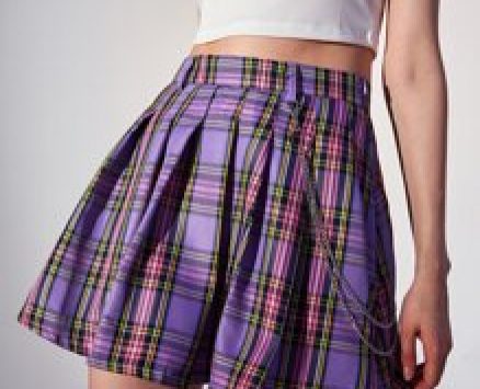 Plaid Pleated Chain Skirt