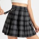 Plaid Pleated Tape Skirt