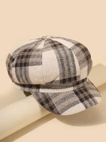 Plaid Print Baker Boy Cap