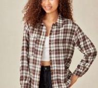 Plaid Print Button Front Blouse