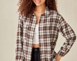 Plaid Print Button Front Blouse