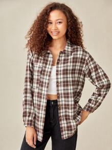 Plaid Print Button Front Blouse