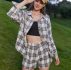 Plaid Print Button Front Blouse & Shorts