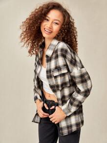 Plaid Print Button Front Blouse