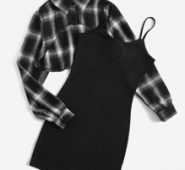 Plaid Print Crop Blouse & Cami Dress