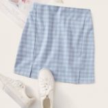 Plaid Print Slit Hem Skirt