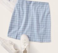 Plaid Print Slit Hem Skirt