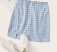 Plaid Print Slit Hem Skirt