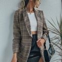 Plaid Shawl Collar Flap Detail Blazer