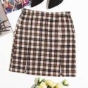 Plaid Split Hem Skirt