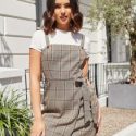 Plaid Wrap Knot Side Overall Dress Without Tee