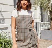 Plaid Wrap Knot Side Overall Dress Without Tee