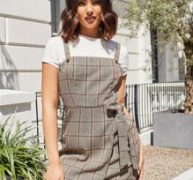 Plaid Wrap Knot Side Overall Dress Without Tee