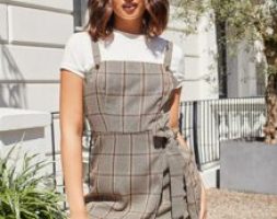 Plaid Wrap Knot Side Overall Dress Without Tee