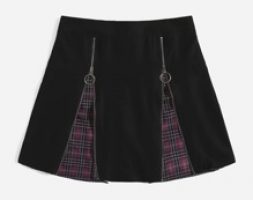 Plaid Zipper Front Skirt