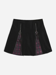 Plaid Zipper Front Skirt