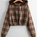 Plaid Zipper Hooded Jacket