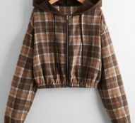 Plaid Zipper Hooded Jacket