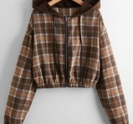 Plaid Zipper Hooded Jacket