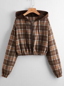 Plaid Zipper Hooded Jacket