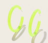 Plain Cut Neon Lime Hoop Earrings 1pair